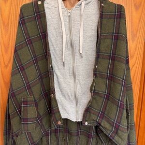 Altar'd State Green Plaid Hoodie with Gray Zip-Up